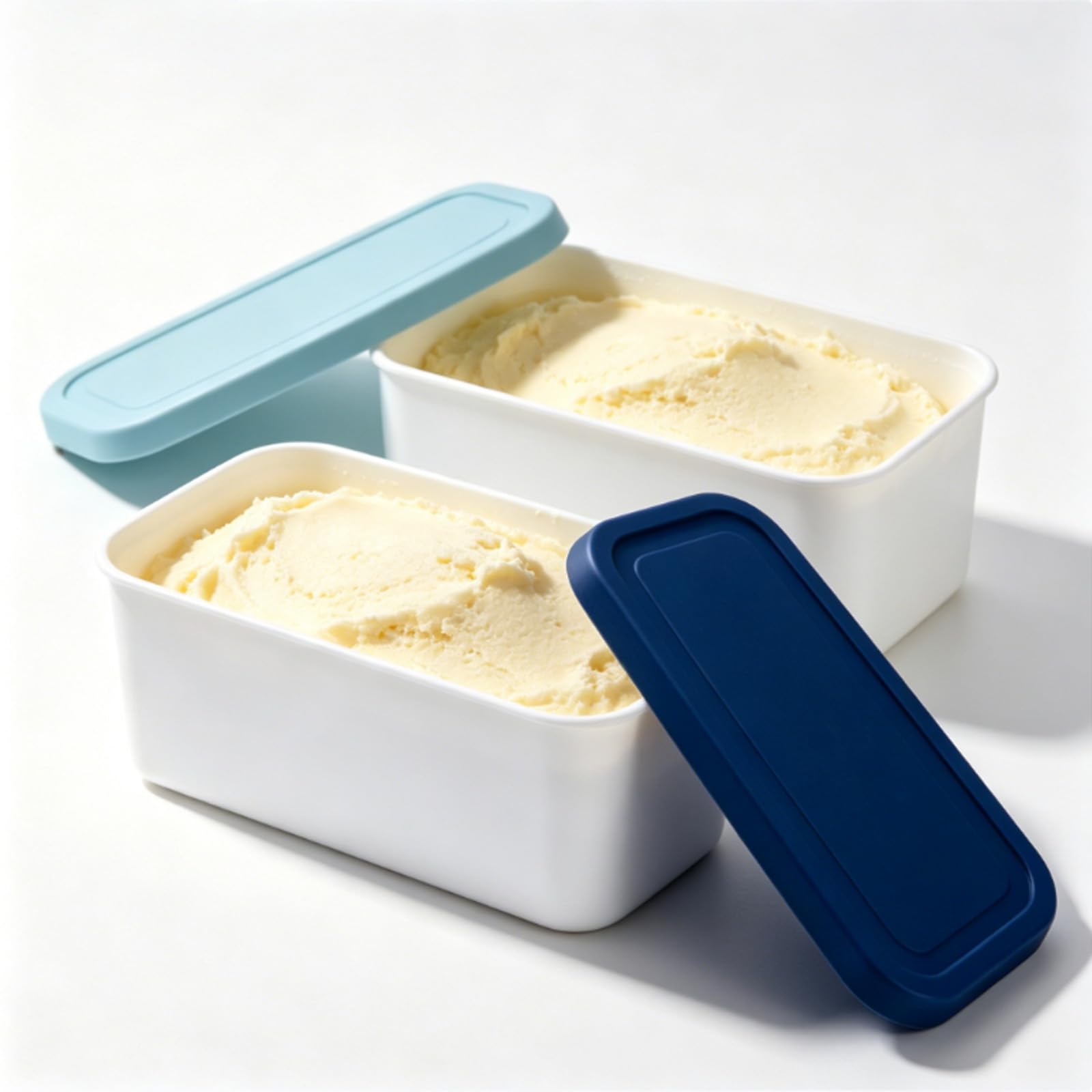 2 recipientes rectangulares para helados con tapas, 2 litros, reutilizables, para sorbetes, yogur, postres, sin BPA