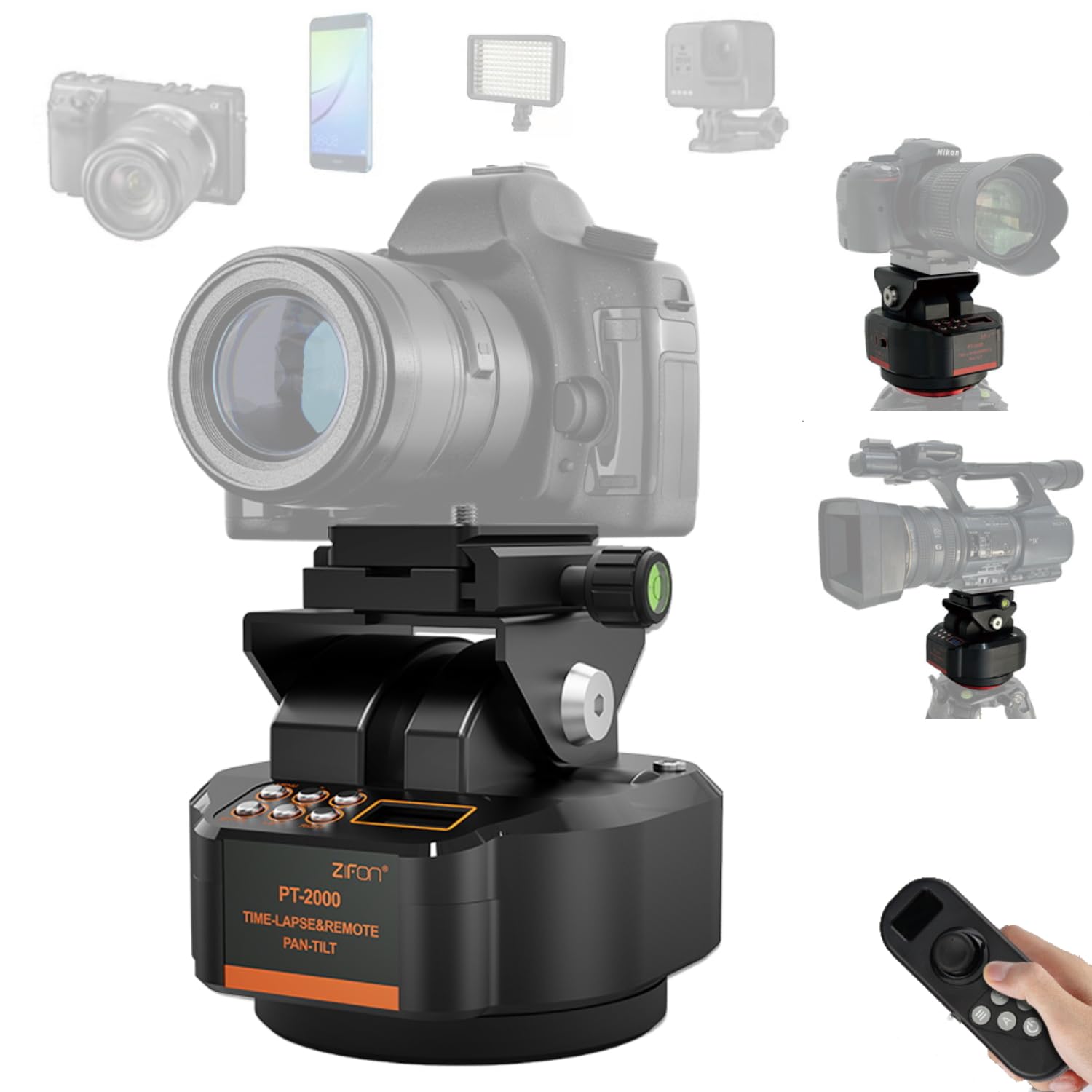 ZIFON PT2000 – zmotoryzowana głowica panoramiczna 360° z bezprzewodowym pilotem zdalnego sterowania (udźwig 2,2 kg) – elektroniczna głowica statywu obrotowego do lustrzanek cyfrowych, smartfonów i