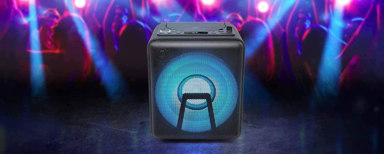 Muse Enceinte de fête, Bluetooth, avec batterie, lecteur CD et effets lumineux (USB, AUX), noir 100 Watt Noir