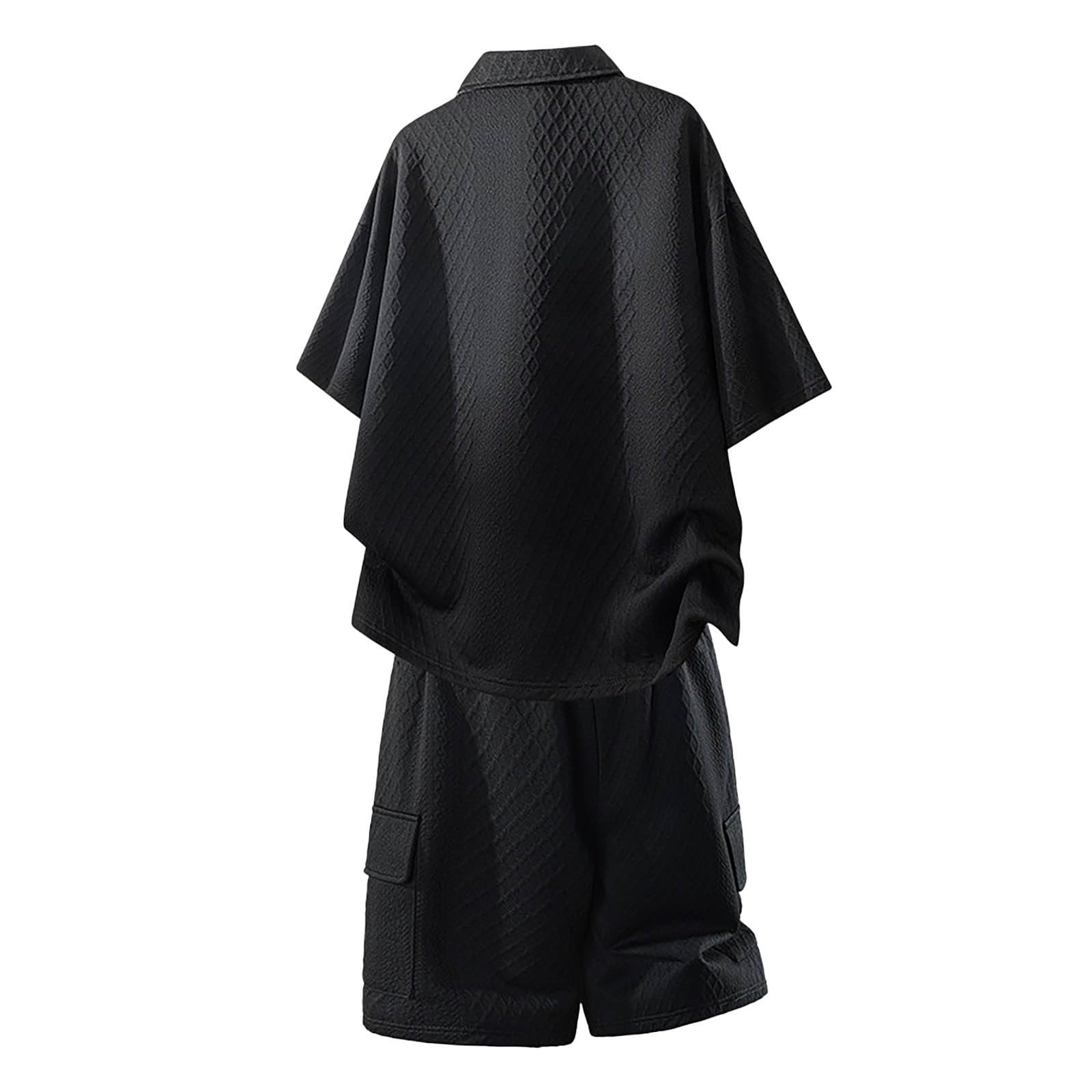 Tuta da uomo con jacquard, 2 pezzi, estiva, pantaloncini e polo, a maniche corte, tuta da jogging, tinta unita, traspirante, per il tempo libero
