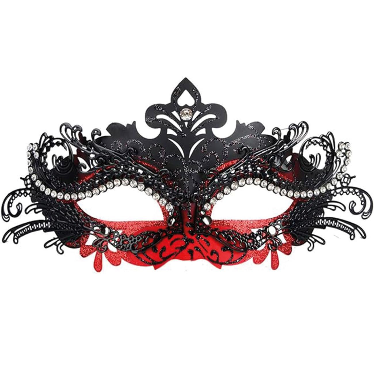 Black & Red Venetian Mask | Traditional Venice Carnival Mask | Elegant Masquerade Ball Costume | One Size Adult with Integrated Elastic | Carnival, Halloween, Party | OriginalCorner