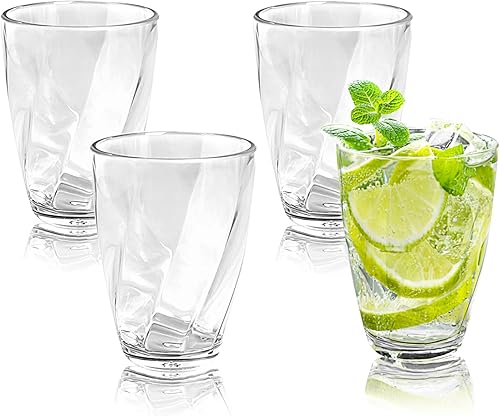 Goldmeet Paquete de 4 vasos acrílicos para beber, juego de vasos de agua de 12 oz11.8 fl oz, vasos de plástico apilables transparentes con diseño de