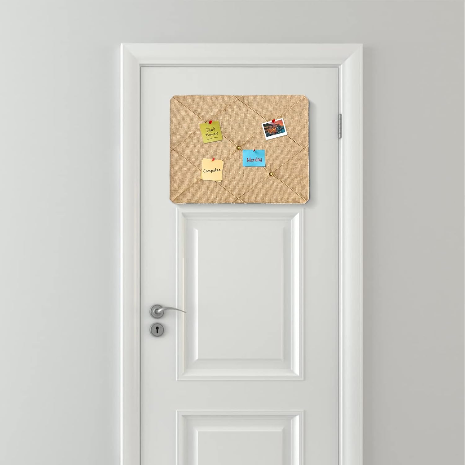 Wood Board with Linen 20x16 inch Bulletin Board Wall Decor Hanging Pin Wood Framed Display Bulletin Cork Picture Board Light for Home School Office Bedroom (Nature, 20‘’*16‘’)