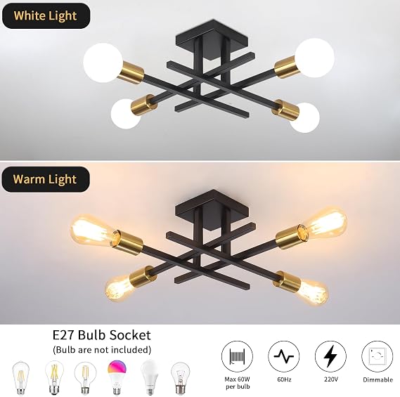 Black Chandelier Ceiling Lights Living Room Modern Sputnik Ceiling Lights | Living Room Ceiling Lights Industrial Light Fittings Ceilings, Sputnik Chandelier for Bedroom, Kitchen, Hallway 4*E27 Socket