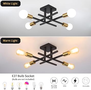 Black Chandelier Ceiling Lights Living Room Modern Sputnik Ceiling Lights | Living Room Ceiling Lights Industrial Light Fittings Ceilings, Sputnik Chandelier for Bedroom, Kitchen, Hallway 4*E27 Socket