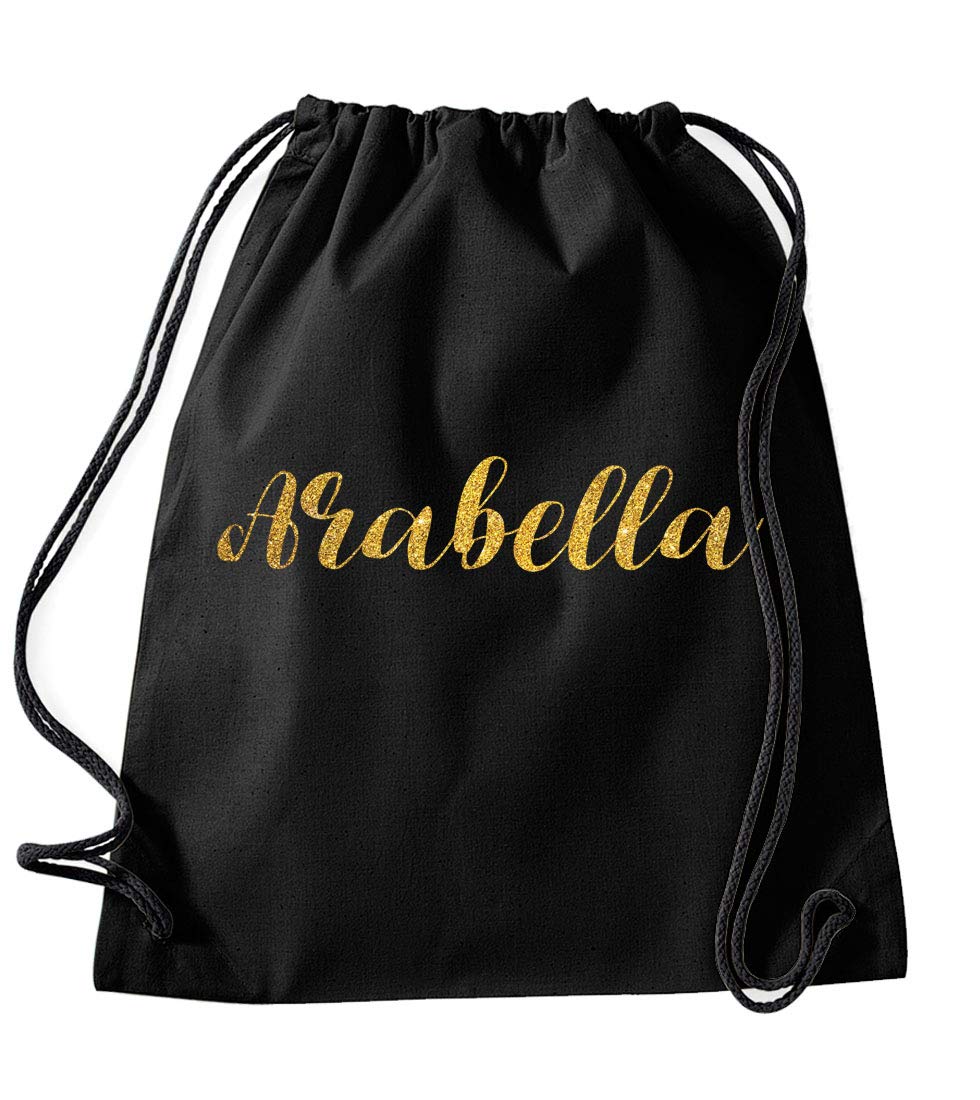 Daytripper Arabella Personalised Gym Bag School PE Kit In Black Colour Glitter Or Metallic Print Birthdays Gymnastics Swimming Christmas-Medium-Gold