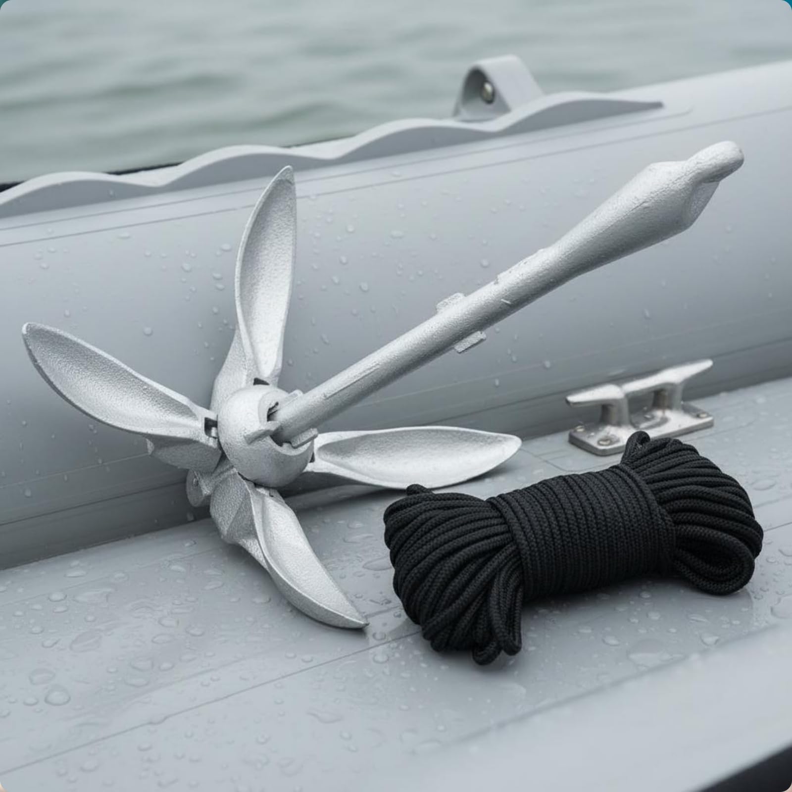 Gralara Stahlanker mit Seil verzinkt verzinkter Bootsanker klappbar Klappanker Set für Bootsfahrer