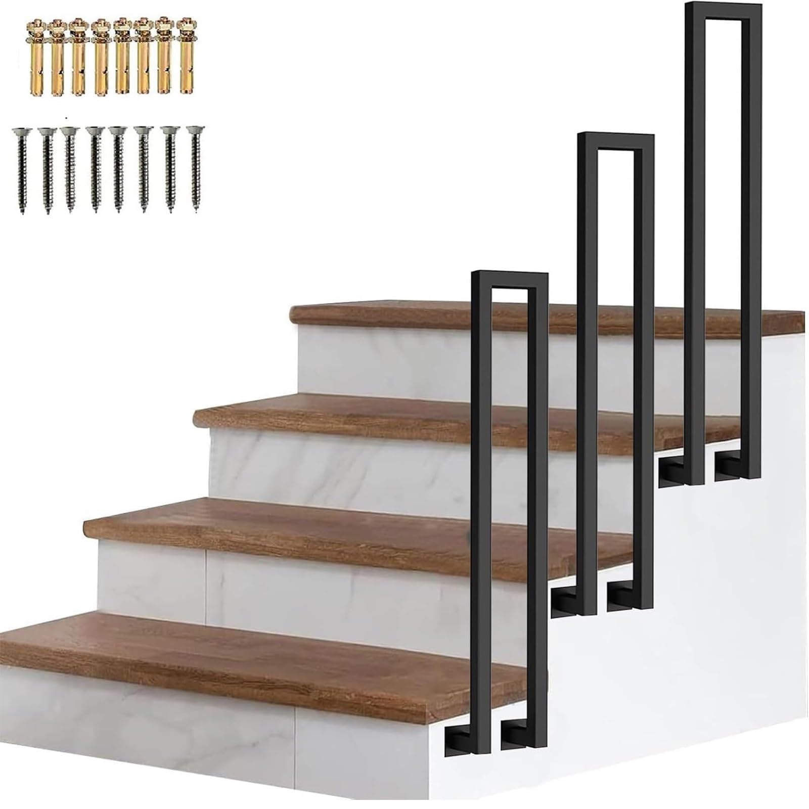 Zyntho Black Hand Rail For Indoor Outdoor Steps, U-Shaped Stair Rail, 1.1/1.4/1.6/2.1/2.4/2.7/2.9/3.1/3.3Ft Tall Non-Slip Hand Rail Guardrail, For Loft Villas Corridor Porch Steps(100Cm/3.3Ft)