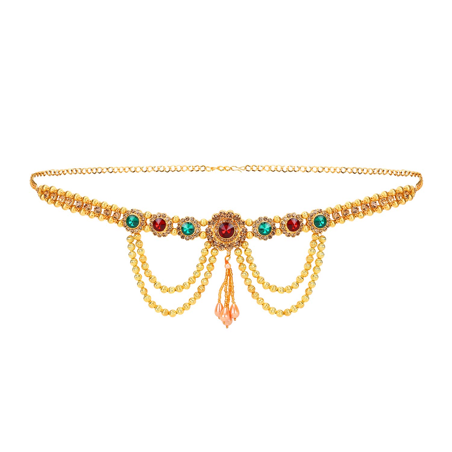 womensky Adjustable Golden Polish Pearl Layer Multicolour Stone Crystal Ottiyanam/Waistchain/Kamarband for Women and Girls Wear On Saree/lahnga and Ethnic Wear-picture-20