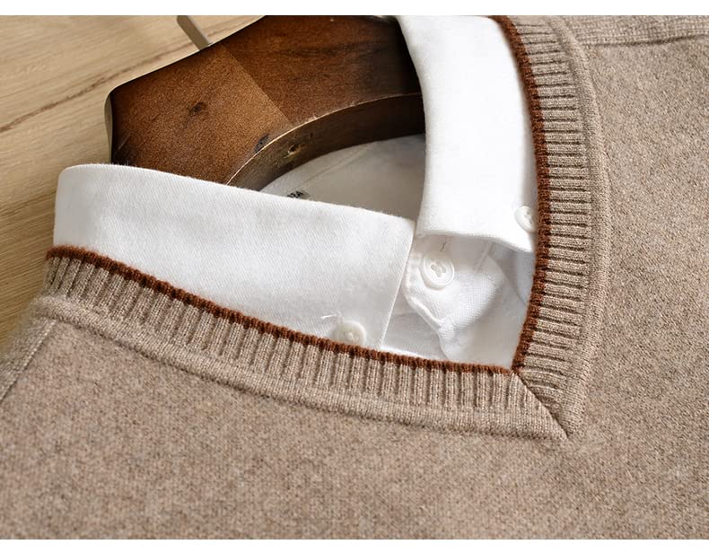 Alloaone Men V-Neck Winter Solid Cashmere Sweater Thickening Business Warm Pullover Base Sweater3