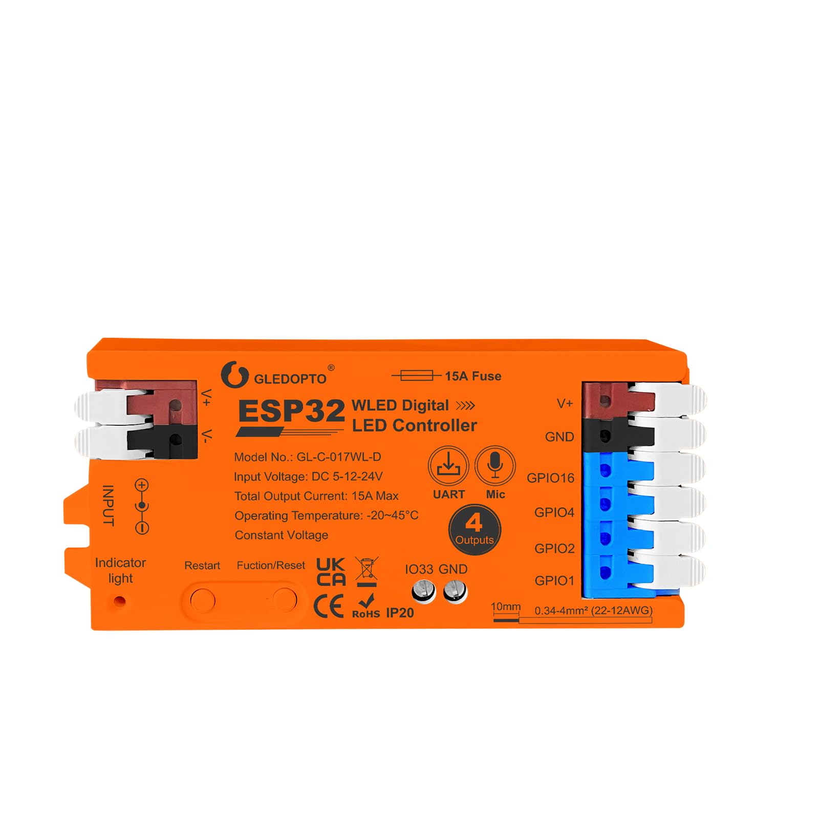 WLED Digitale LED Strip Controller met Microfoon - ESP32 - Dynamische kleuren