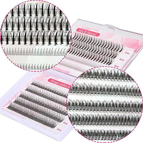 Individual Lashes Manga Look Cluster Eyelashes Natural Anime Single Lashes 3D Wispy Japanese Style Asian False Eyelashes Pack 7-13mm (345pcs-10D/20D C Curl Mixed) By Goddvenus
