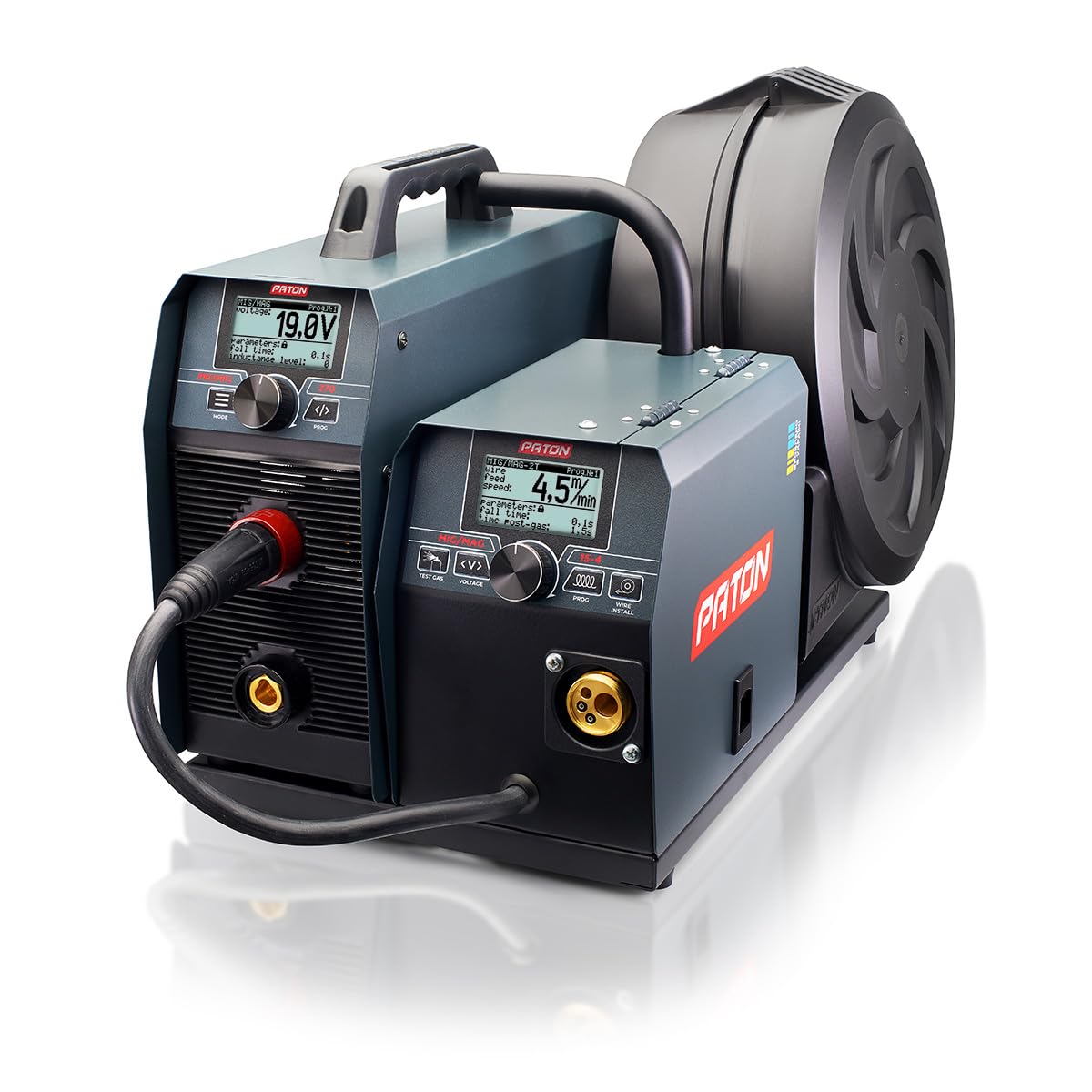 PATON ProMIG 270A soldadora MIG MAG 3 en 1, 400V, con alimentación 15-4, soldadora de electrodos con portaelectrodos y pinza de masa, protección de hilo y correa