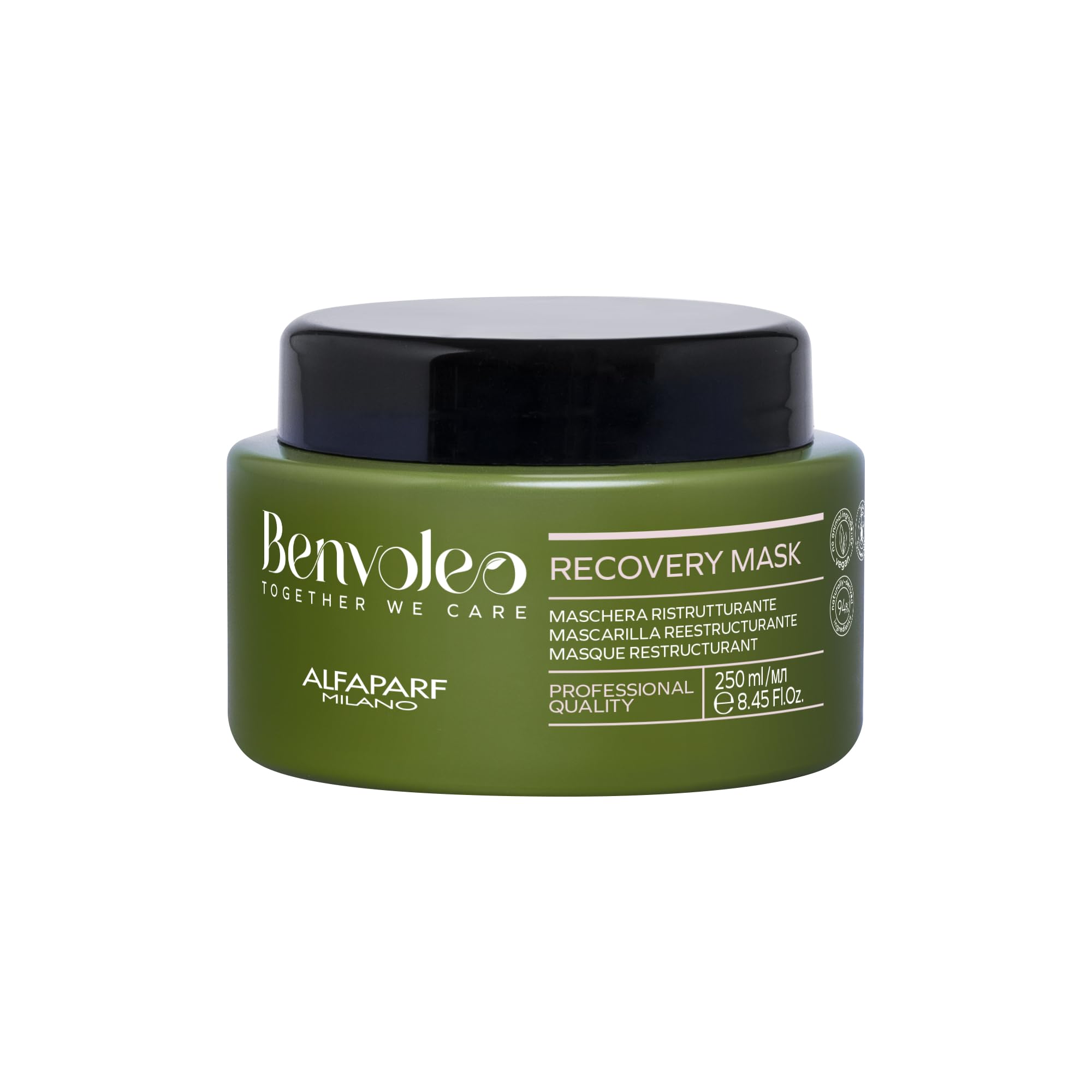 ALFAPARF MILANO Benvoleo Recovery Mask for Damaged Hair - Clean, Vegan, Sustainable Hair Care - Repairs, Reconstructs, Protects - Paraffin Free - Natural Ingredients - 8.45 FL. Oz.