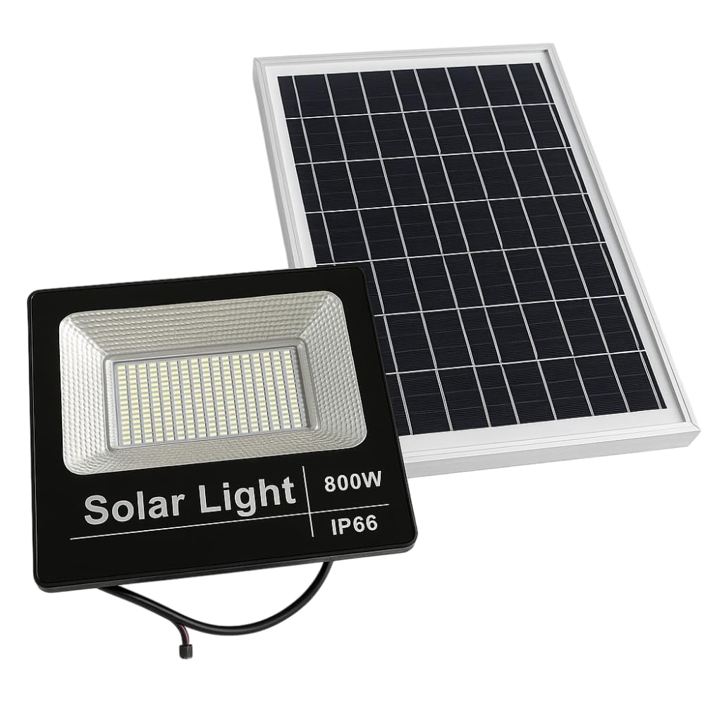 Faro 800 Watt a LED con Pannello Solare, Sensore Crepuscolare e Controllo da Remoto
