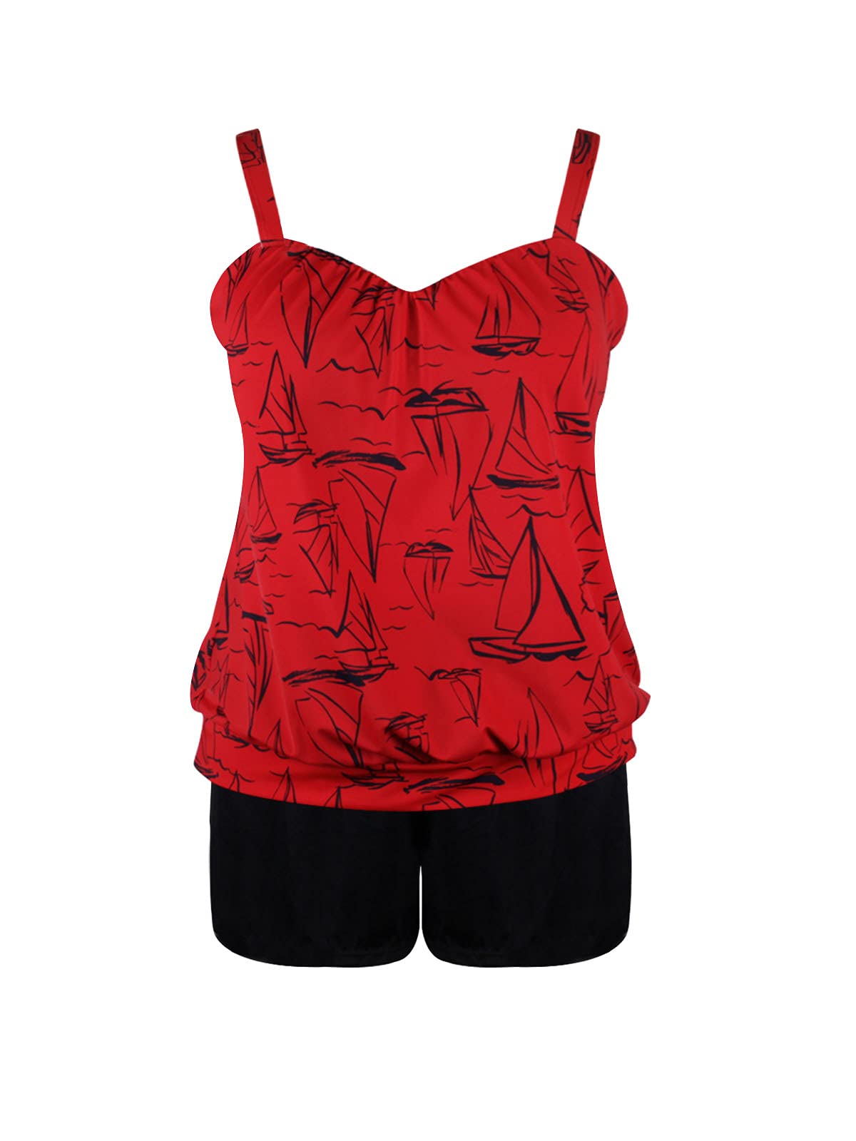 Women Tankini Set Blouson Tankini Swimsuits Tankini Tops with Boy Shorts Two Pieces Bathing Suits Plus Size