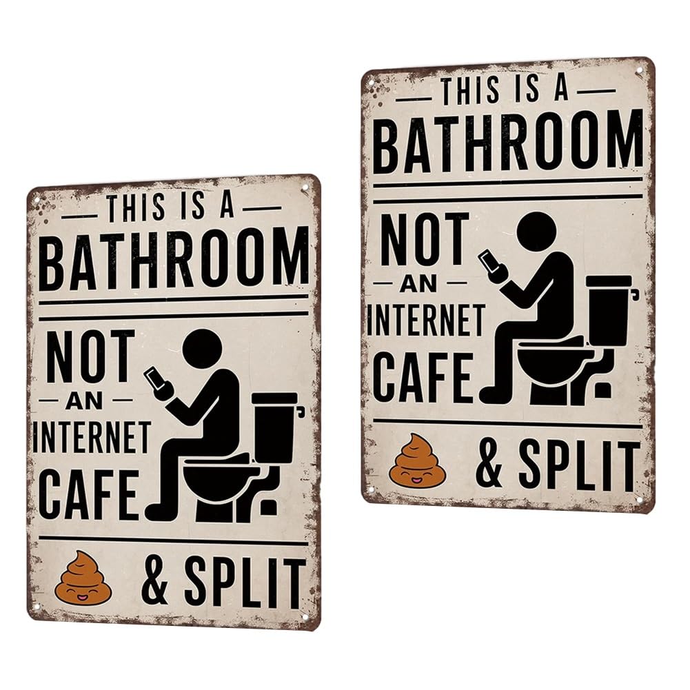 This is a Bathroom Not an Internet Cafe Vintage Metal Tin Sign Funny Humorous Wall Art Decor Rustic Aluminum Poster for Home Restroom Office Dorm Farmhouse 8x12 Inch with Poop Emoji(2pcs)