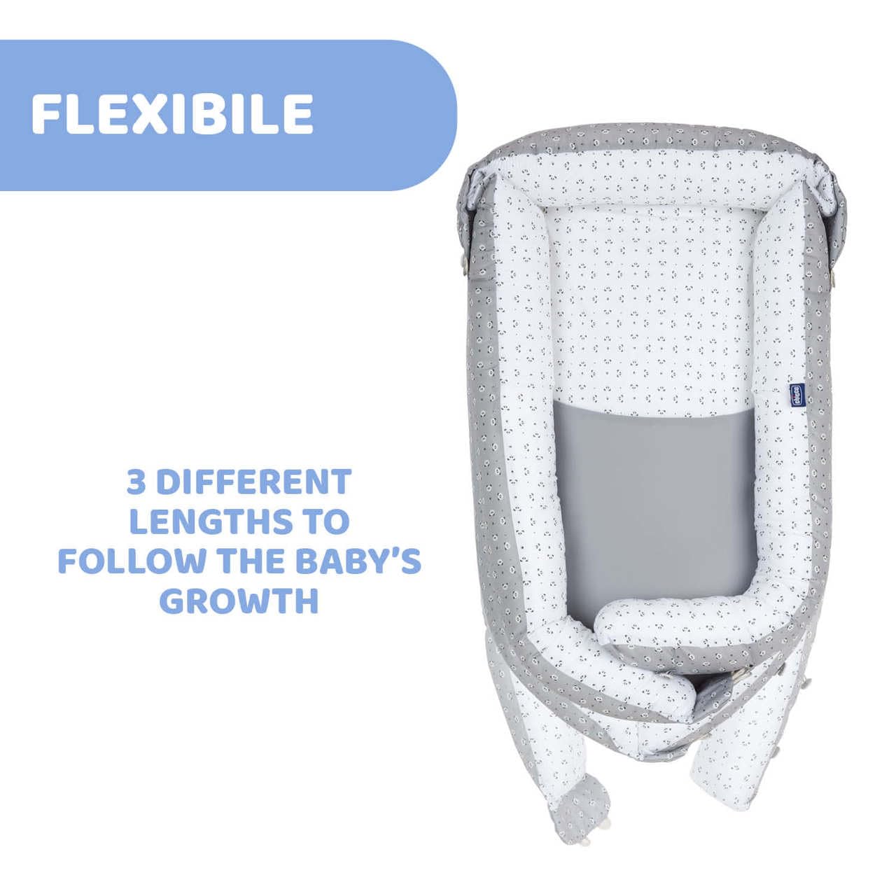 Chicco Mummy Pod, Riduttore Culla e Lettino, Impermeabile e Traspirante, con Speciale Rete 3D e Inserto anti-pipì, Regolabile, con 3 Lunghezze, Lavabile a Mano, Riduttore Neonato, Grigio, Foxy