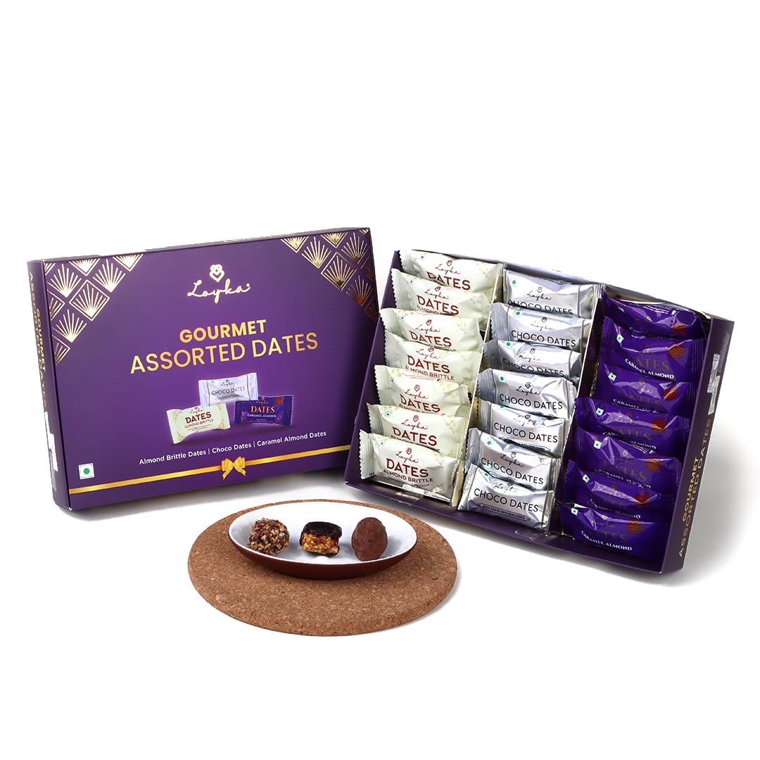 Loyka Gourmet Dates/Khajoor Assorted - 21 pcs | Choco Khajoor Gift Hamper | Chocolate - Almond Brittle - Caramel Almond, 200 gram (B0CXM71876) Amazon Price History, Amazon Price Tracker