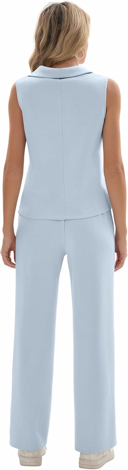 Sixstar Women 2 Piece Outfits Long Pants Sets Casual Sleeveless Summer V-Neck Dressy Tracksuit - Image 6