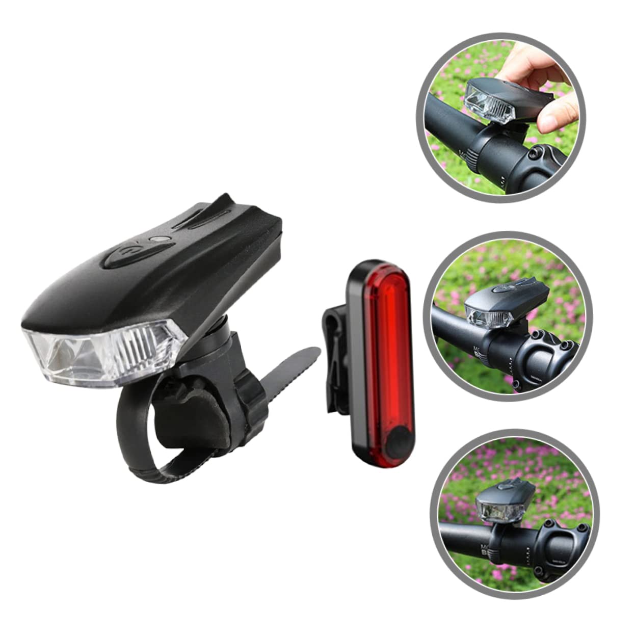 Gogogmee 1Set USB Rechargeable Bike Light Front and Rear LED Bicycle Lights for Night Riding Durable Material Bright Safety Lights for Cyclists