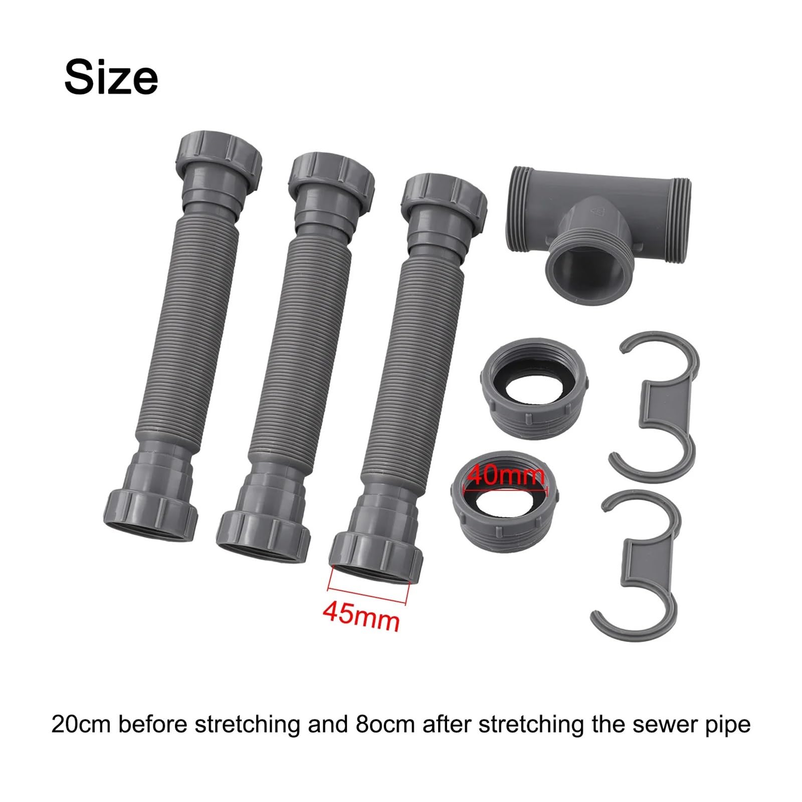 Kit de desagüe for fregadero doble de 20 a 80 cm, kit completo de instalación de fregadero, longitud de tubería ajustable for lavabo de baño.