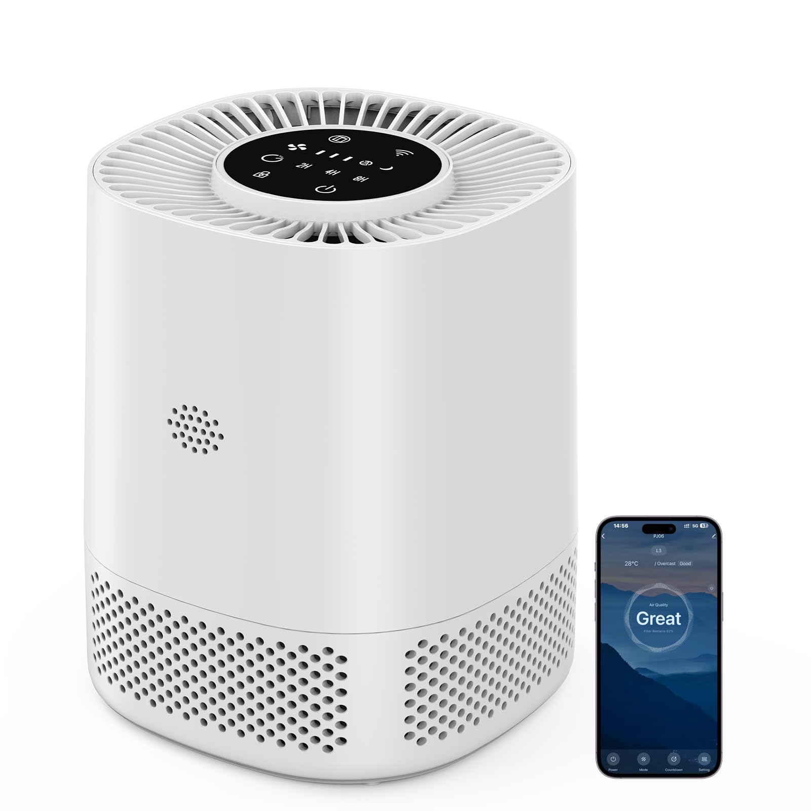 Purificador de Aire con Filtro HEPA H13, Puede Filtrar el 99,97% de Polvo y Humo, Área de Cobertura de Hasta 110 m², Modo de Suspensión de 20 dB, Tres Velocidades de Viento Adecuadas para Hogares