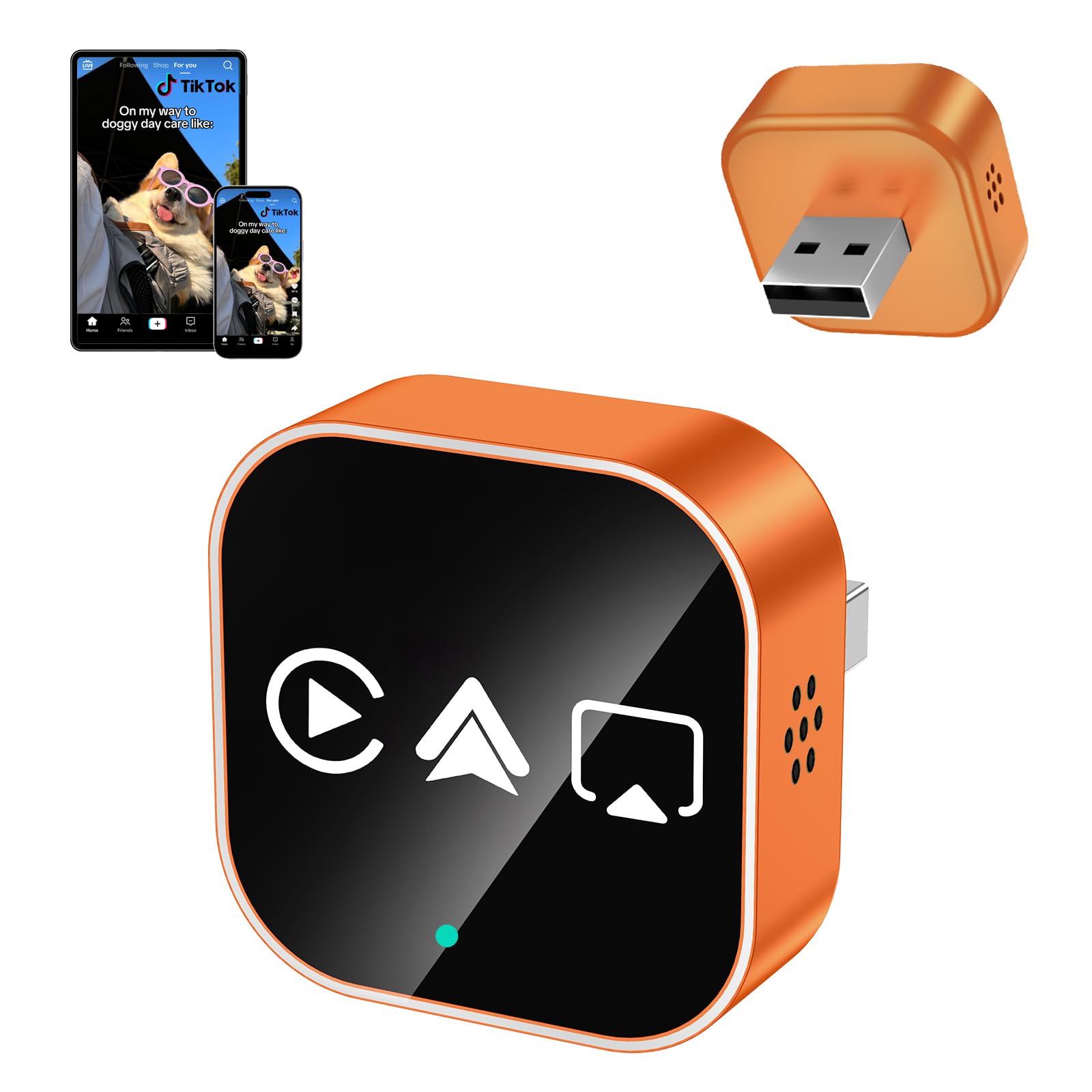 Adattatore auto Android wireless CarPlay 4 in 1 - AirPlay & Miracast Media Hub - Senza soluzione di continuità per famiglie miste - Bassa latenza da 5,8 GHz e connessione automatica - Solo