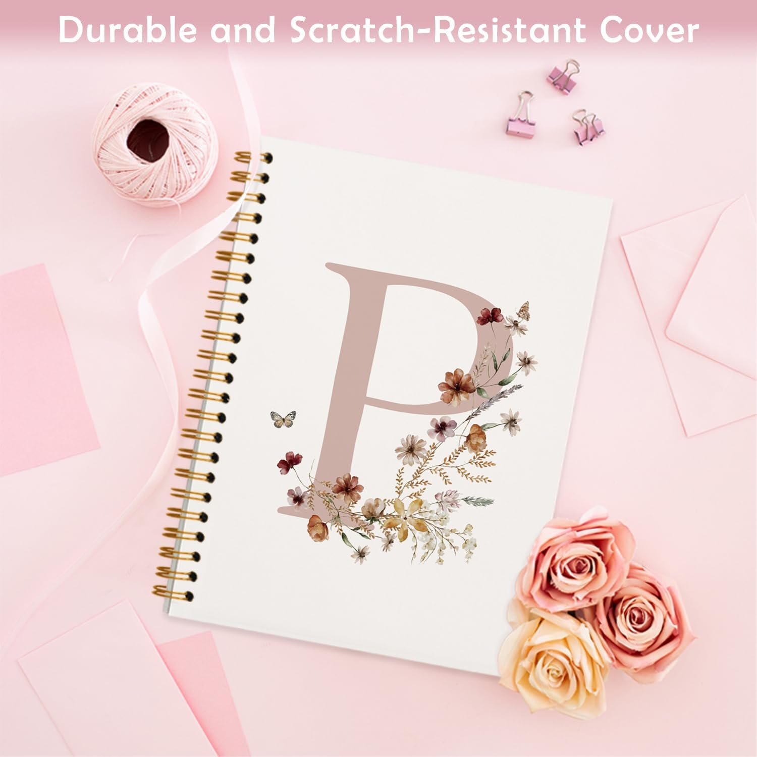 QUICQOD Initial Letter Pink Gifts P Personalized Spiral Notebook Journal, Cute Custom Notebook for Women Friends Teachers Nurses School Work Office, Preppy Pink Journal for Teen Girls, 5.5x8.3inch - Image 5