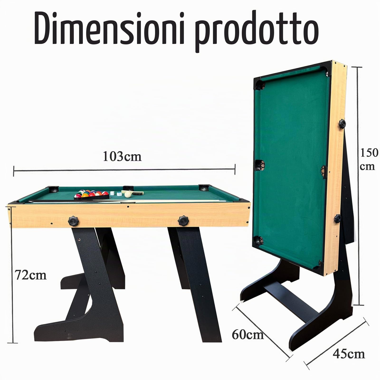 Tavolo da Gioco Multifunzione 12 in 1 Pieghevole con Calcio Balilla, Biliardo, Ping-Pong, Hockey, Shuffleboard, Bowling, Scacchi, Dama, Backgammon e Poker, Completo di Tutti Gli Accessori