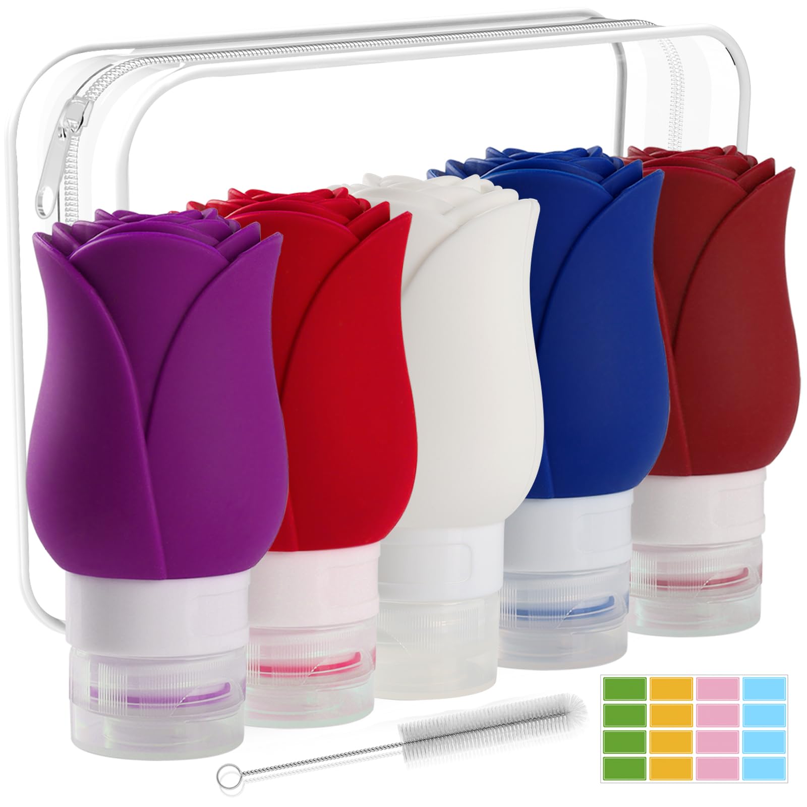 Mabnuby 5 Pack Rose Silicone Refillable Travel Liquid Bottles 3oz Size Containers for Toiletries Tsa Approved Leak Proof Toiletry Squeeze Bottle Set