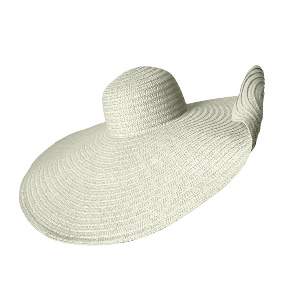 Women Large Foldable Wide Brim Sun Beach Straw Hat Beach Cap Travel White|Clothing, Shoes & Accessories | Womens Accessories | Hats-image-49