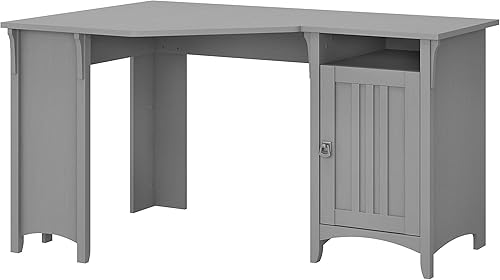 Bush Furniture Salinas - Escritorio esquinero de 55 pulgadas de ancho con armario de almacenamiento, gris Cape Cod (SAD155CG-03)