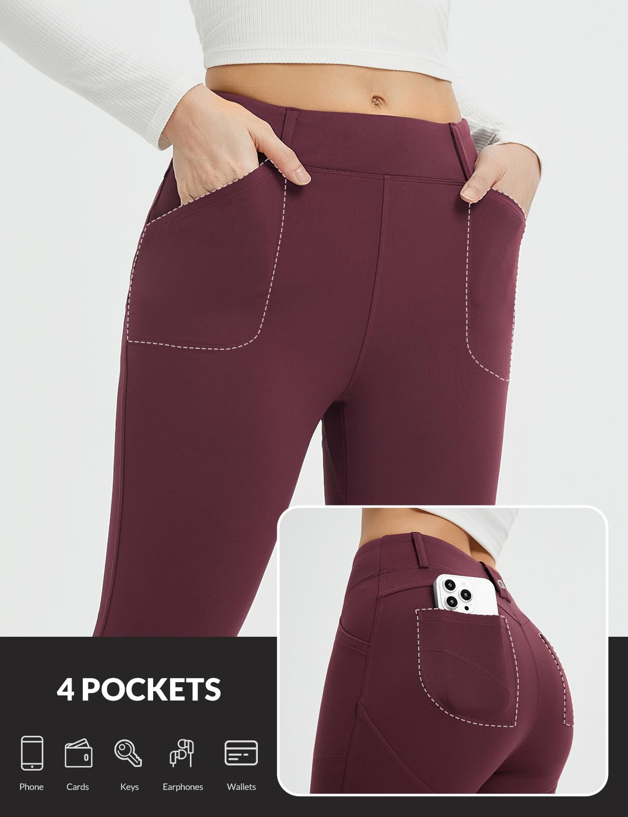 baleaf Leggings termici da donna a vita alta, leggings sportivi con tasche foderate in pile, per allenamento all'aperto, slim fitness