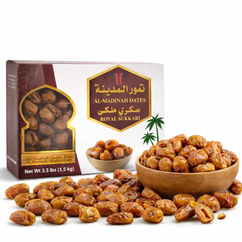 Royal Sukkari Dates from Al Madinah, perfect for energy – Premium Soft & Moist Whole Dates, Naturally Sweet, Family Size Box, Gifting & Daily Enjoyment (1.5 kg)