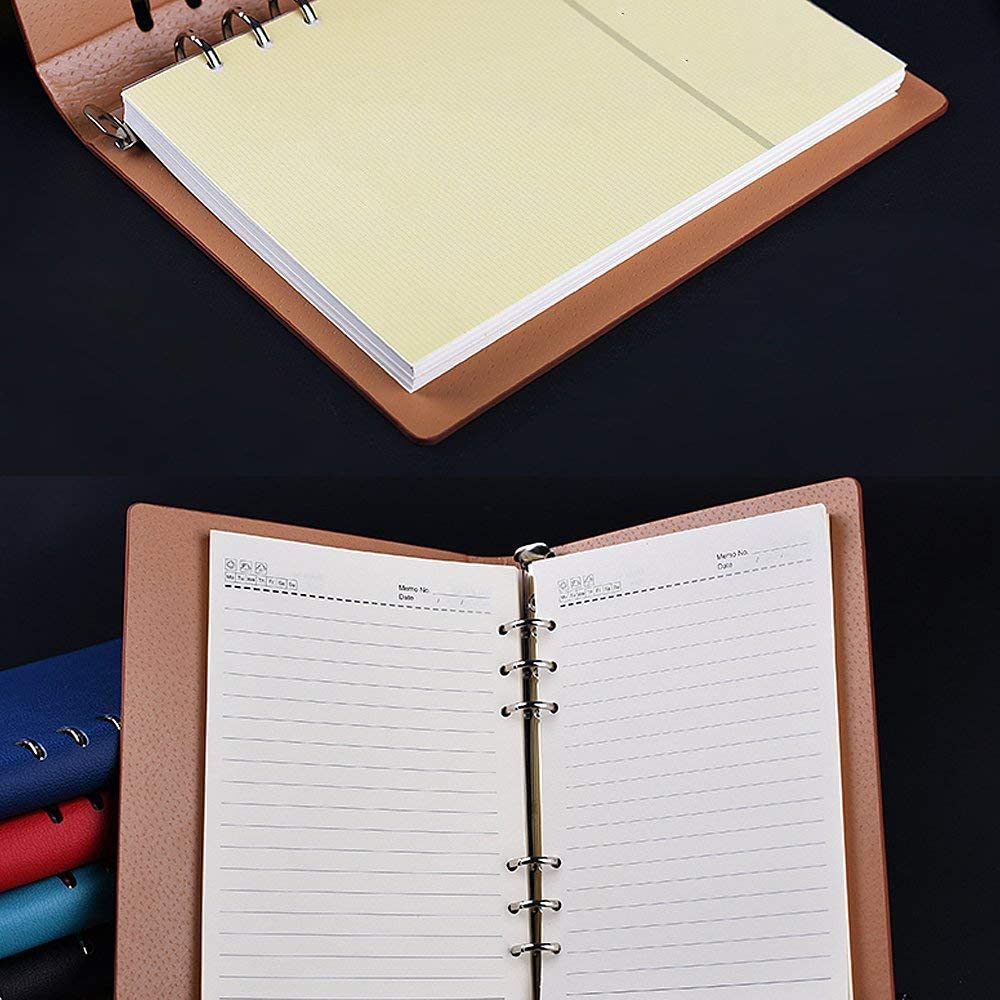 Quaderno A5 classico riutilizzabile tasca larga in pelle 6 fori raccoglitore ad anelli diario con copertina rigida quaderno aziendale, rosso vino, 2 pezzi