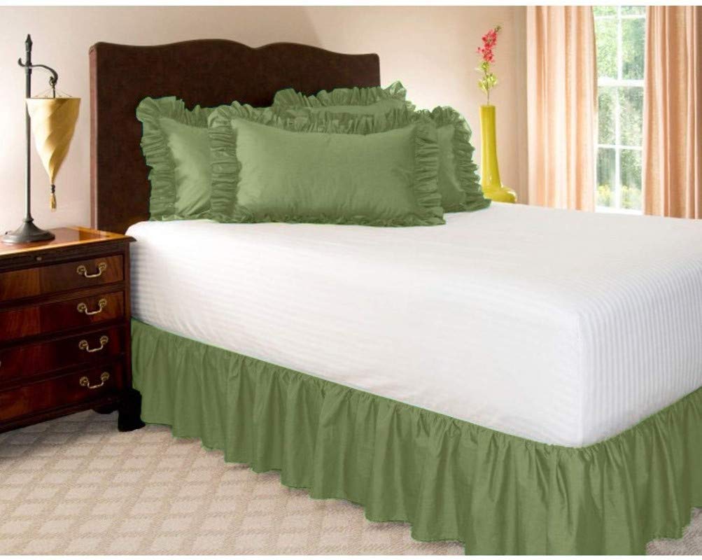 Olive Green Easy Fit 600 TC Egyptian Cotton Frill Bedsheet Skirt Dust Ruffle with 17 Inch Tailored Drop-image-20