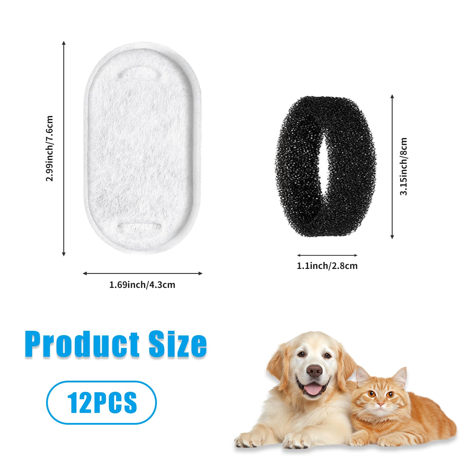 12Pcs Cat Fountain Filters, Cat Water Filters Replacement, 6Pcs Activated Carbon Filter And 6Pcs Foam Filter - Image 2