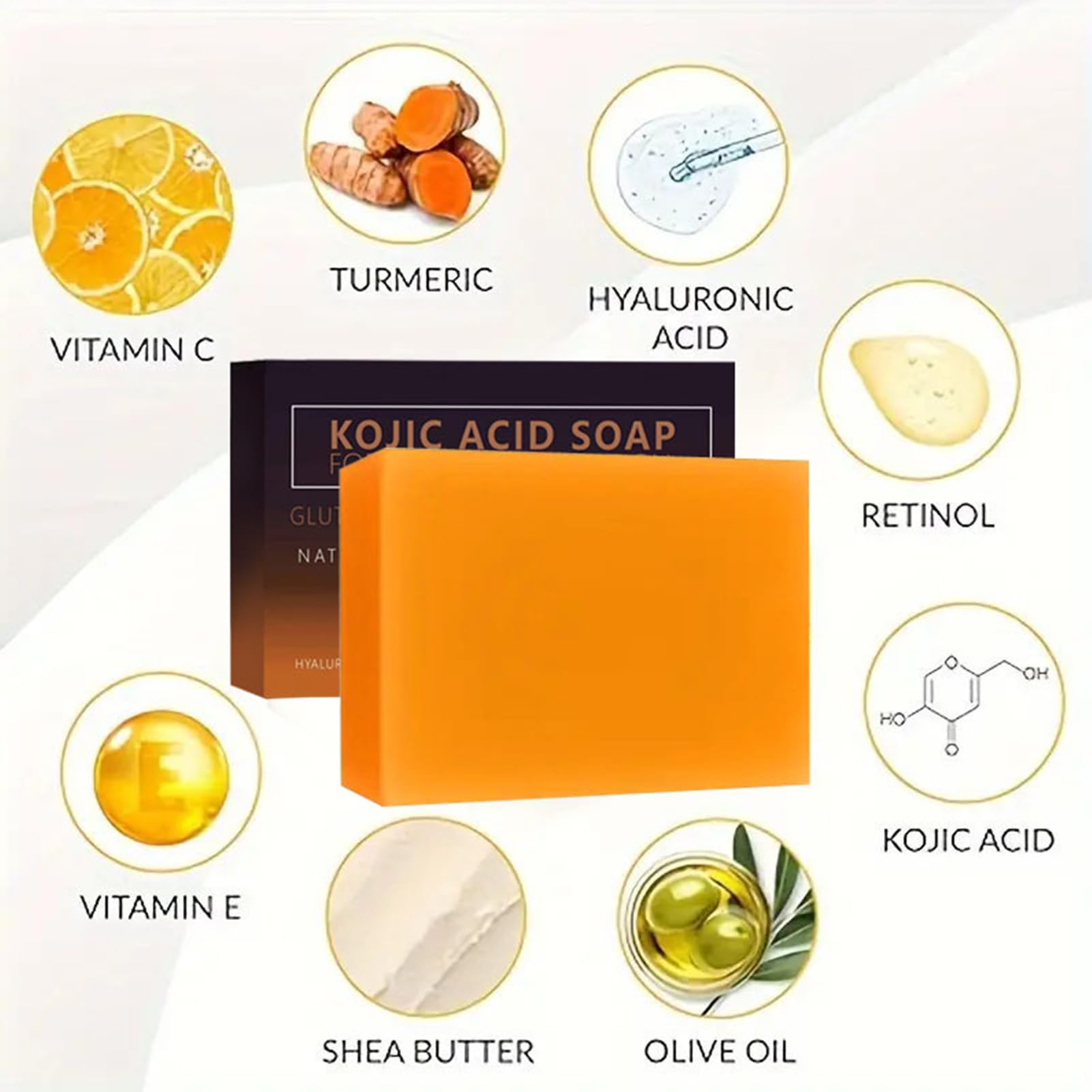 100g Kojic Acid Soap,Savon Eclaircissant,Savon Kojic,Turmeric Soap,Eclaircissant Peau Noir Rapide et Efficace,Les Visage et Corps,Hyperpigmentation Peau Noire