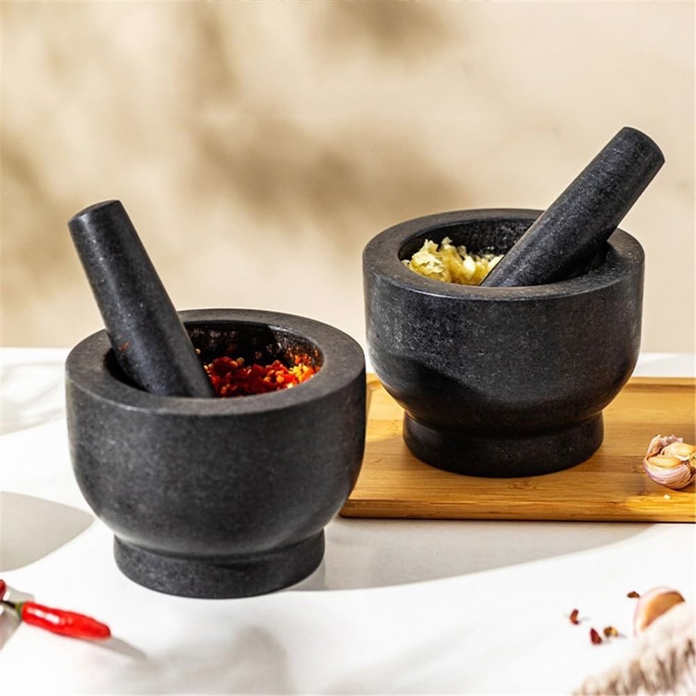 Bol pour moudre les épices Mortier en pierre et mortier pour la maison, pilon d'ail manuel, bol à anneau, outils de cuisine, épices, broyeur d'aliments épais, ensemble de mortier et pilon