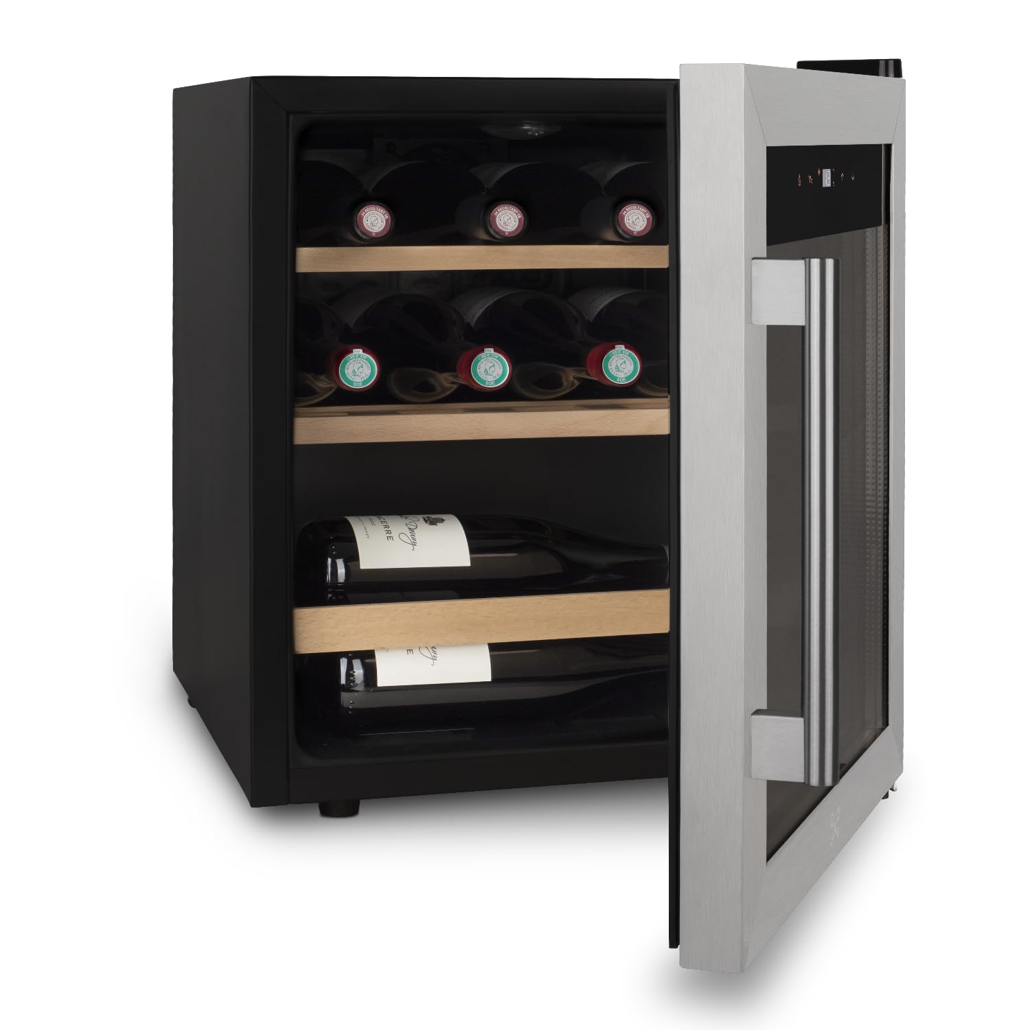 LES PETITS CHAMPS Cantina per vino 15 bottiglie CAVC15, porta in acciaio inossidabile, anti-UV, termostato da 4°C a 18°C, silenziosa, illuminazione a LED