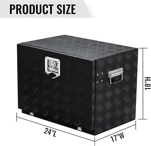 Miniatura 3 de Caja de herramientas para camión, 24 x 17 x 18 pulgadas, caja de herramientas de aluminio negro con cerradura de mango en T de seguridad, llaves y