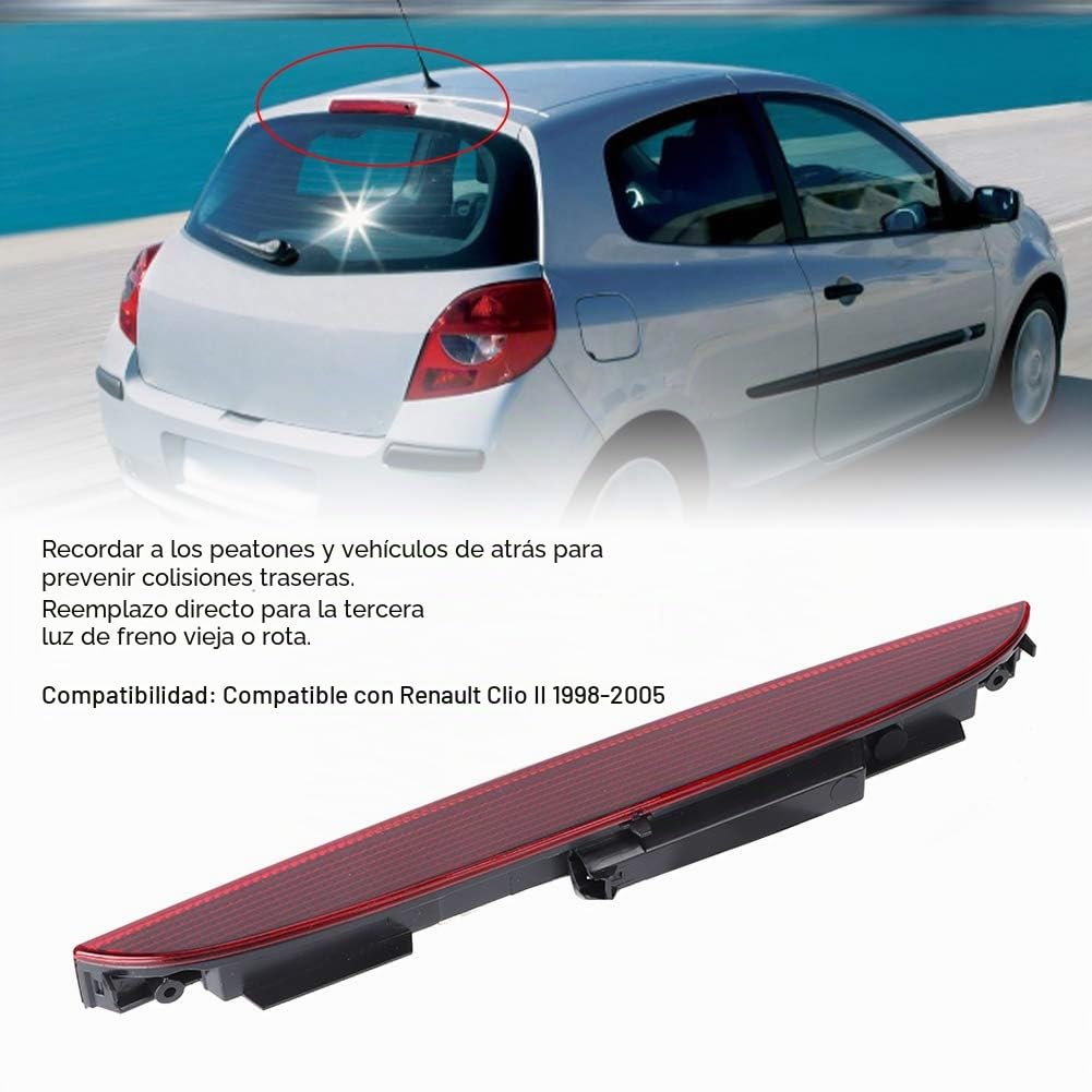 Qiilu Barra de luz de freno, luz de freno trasera de alto nivel, tercera luz de freno 7700410753, ajuste de color rojo para Clio II 1998-2005