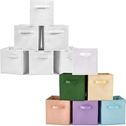 EZOWare Juego de 12 cestas plegables plegables para guardería organizador de juguetes para niños gabinete de estante - blanco  colores surtidos