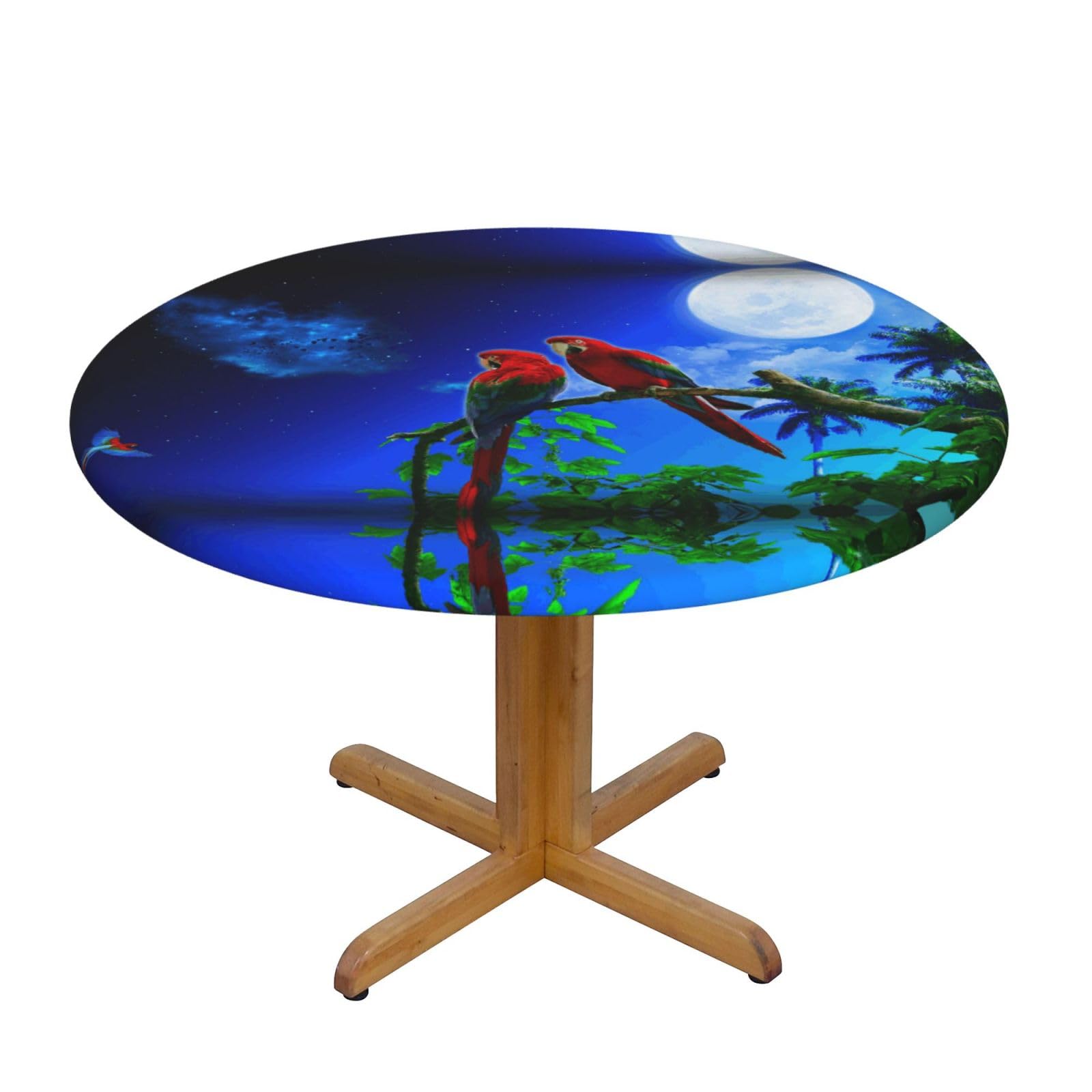 ESNAIUVCD parrots print Waterproof Round Tablecloth,Outdoor Table Cloth with Elastic Edged, Elastic Tablecloth Wipeable, Garden Table Cloth Suitable for sizes 90cm-140cm