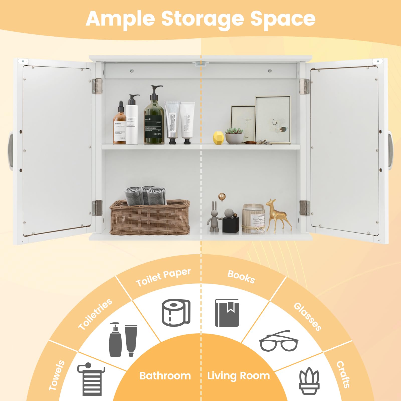 Walsunny Armoire de Salle de Bain pour Pharmacie avec Cloisons Ajustables et Porte Miroir Incrustée, avec une Grande Tablette pour Cuisine, Salle à Manger