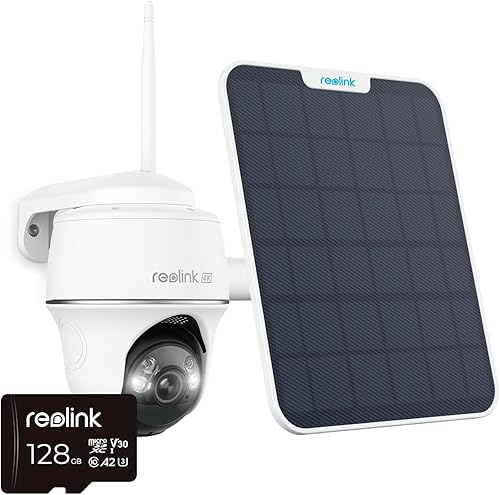 Reolink Argus PT Ultra Bundle - 4K PT con panel solar, tarjeta SD de 128 GB, cámara de seguridad inalámbrica para exteriores, alimentación solar