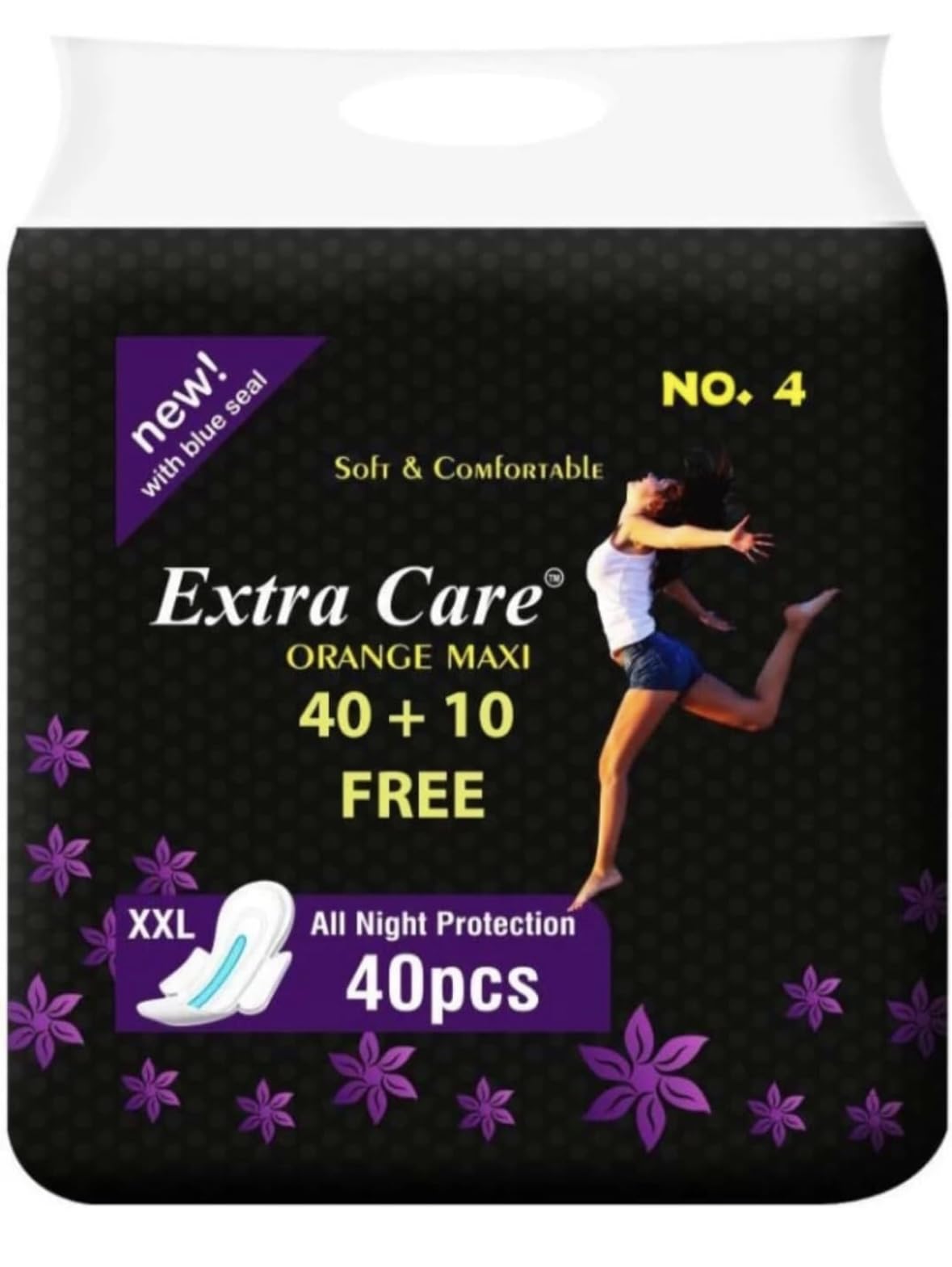 Extra Care Orange Maxi XXL Sanitary Pads, 40 Pieces + 10 Free, All Night Protection, Soft & Comfortable-image-2