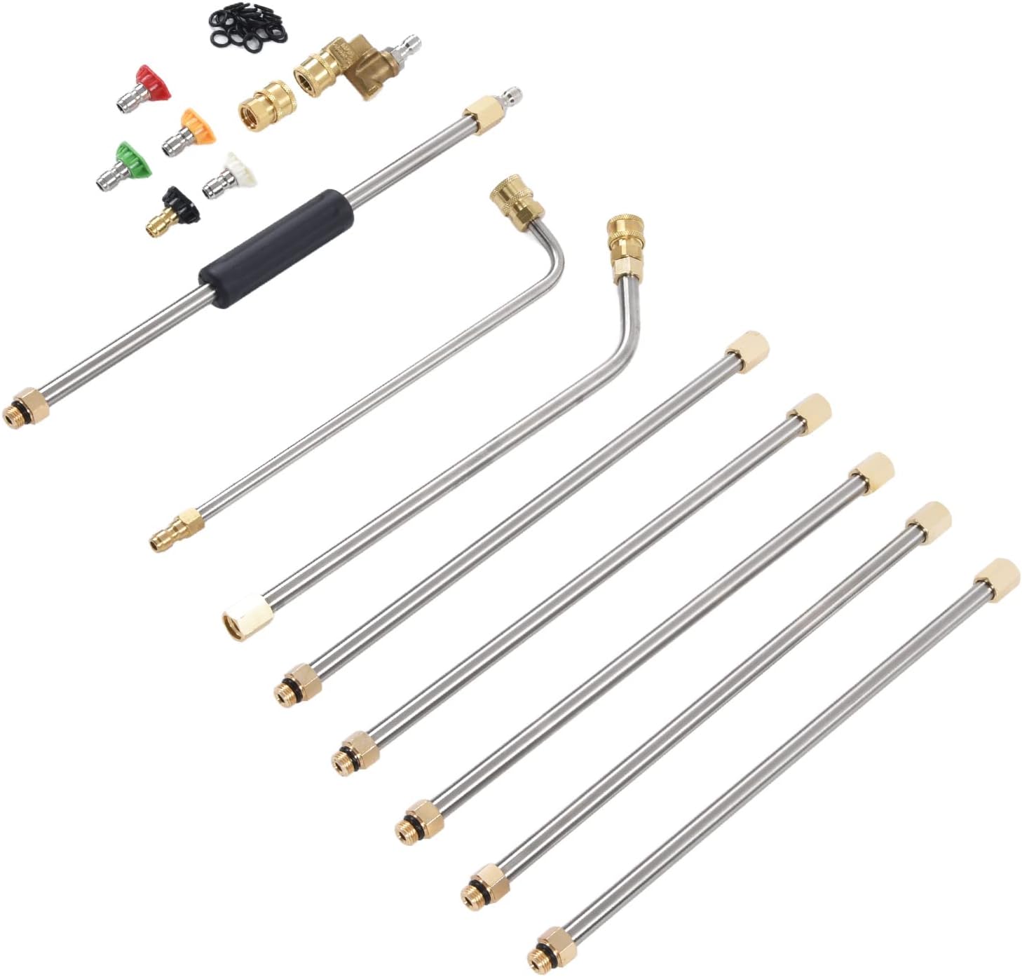 Pressure Washer Extension Wand | 4000 PSI Hard Area Maintenance Tool with 5 Nozzles/Quick Connect | Stainless Steel Lance for Cars/Decks/Driveways