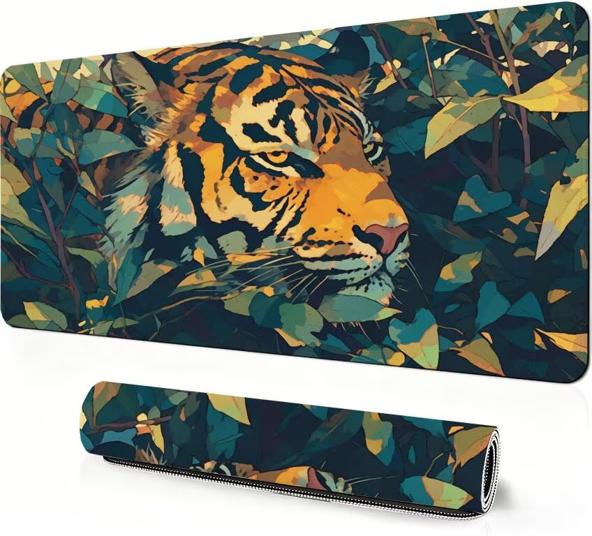 Podkładka pod mysz do gier zwierzę XXL tygrys podkładka pod mysz 1400 x 600 x 3 mm Poprawa precyzji i szybkości, podkładka pod mysz do gier antypoślizgowa gumowa podstawa, do dekoracji Burea DZ-183